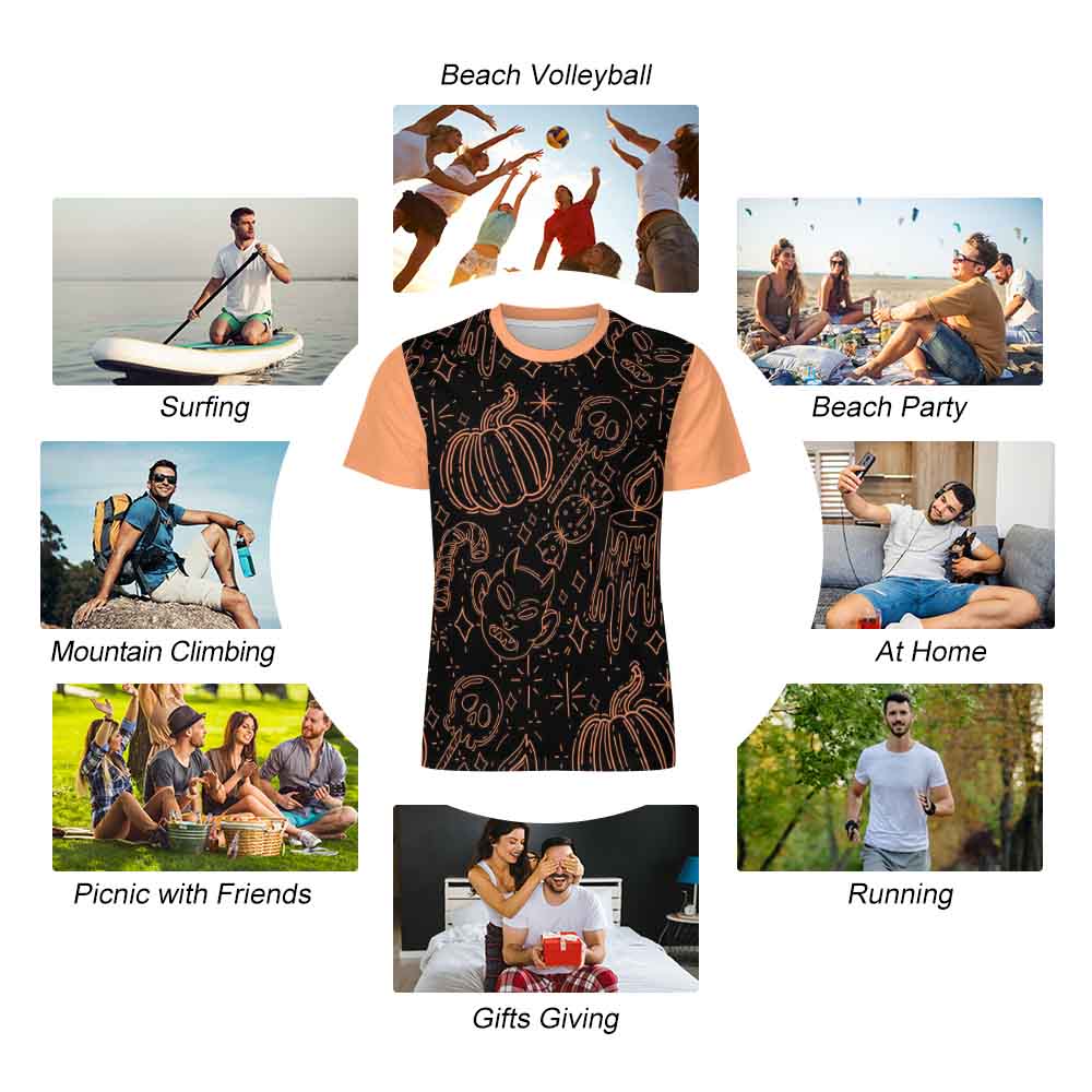 Ice silk all-print T-shirt, orange sleeves, suitable for various activities, summer wear, new design