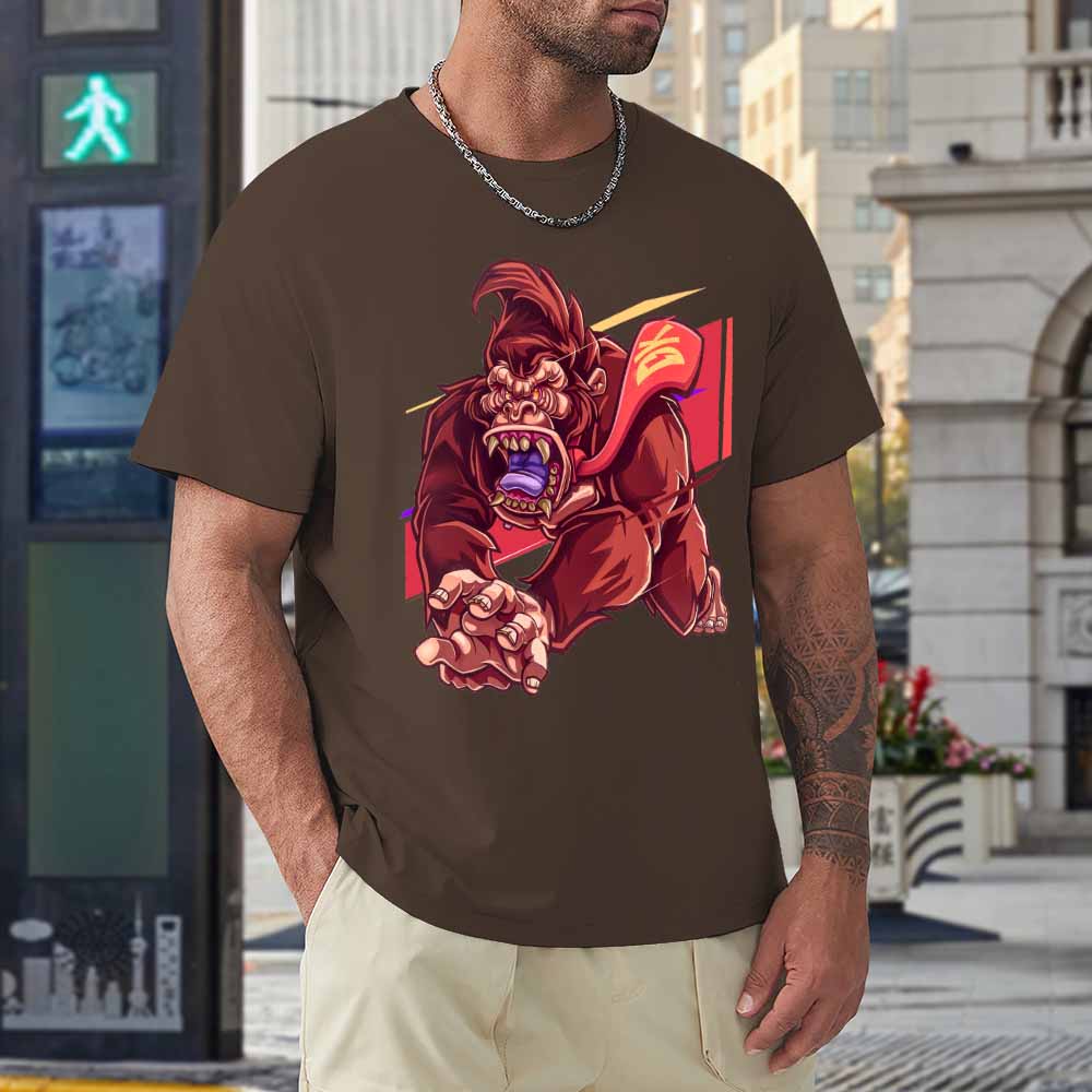 Men's brown cotton t-shirt with red monster graphic print