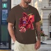 Men's brown cotton t-shirt with red monster graphic print