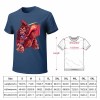 Men's navy blue cotton t-shirt with red monster graphic print and size chart | Inkedjoy