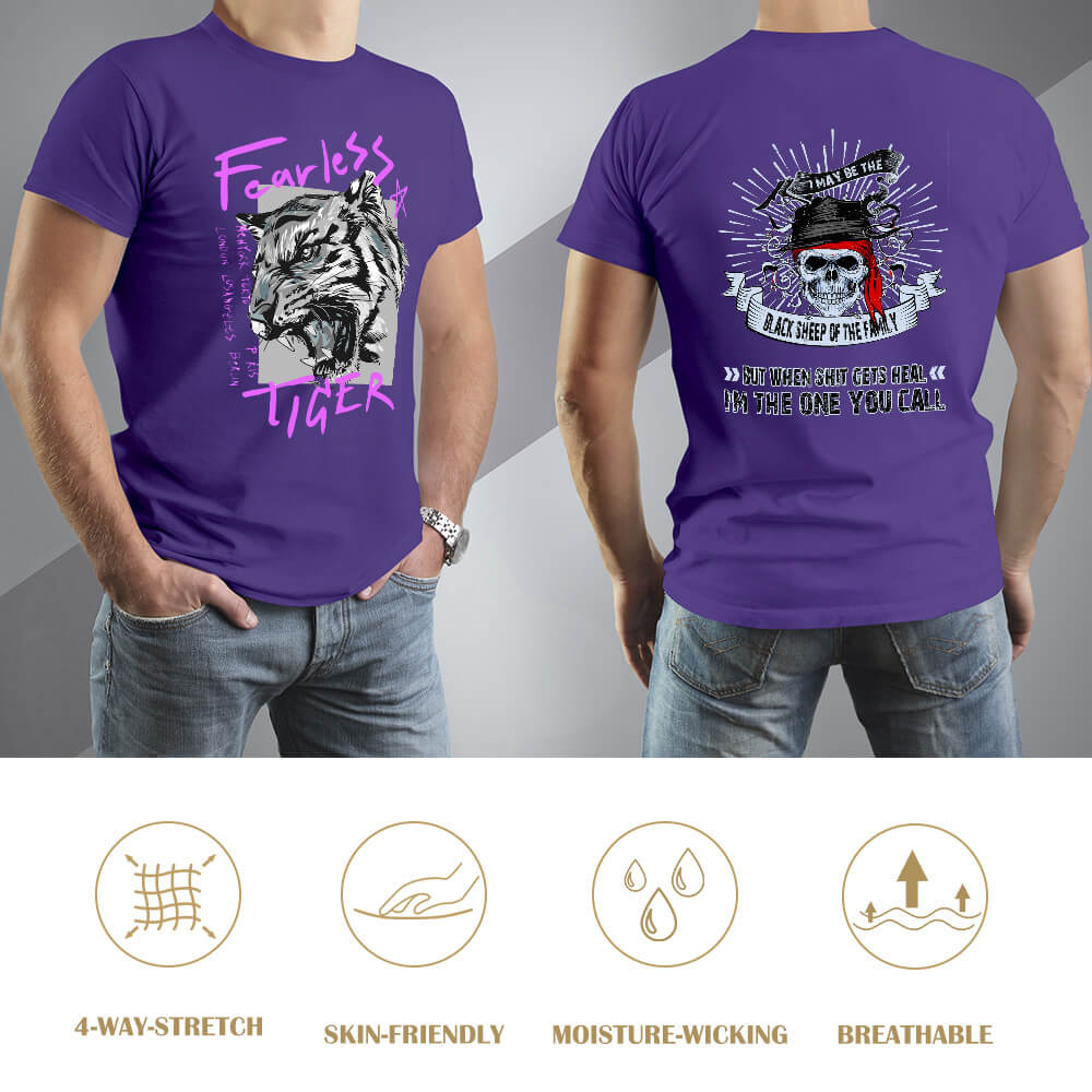 Purple cotton Fearless Tiger T-shirt, front and back print, collection