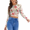Floral print backless t-shirt in polyester and spandex blend, perfect for casual wear.
