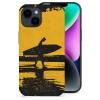 iPhone 14 fiber skin case, surfer silhouette with yellow sunset background, scratch-resistant