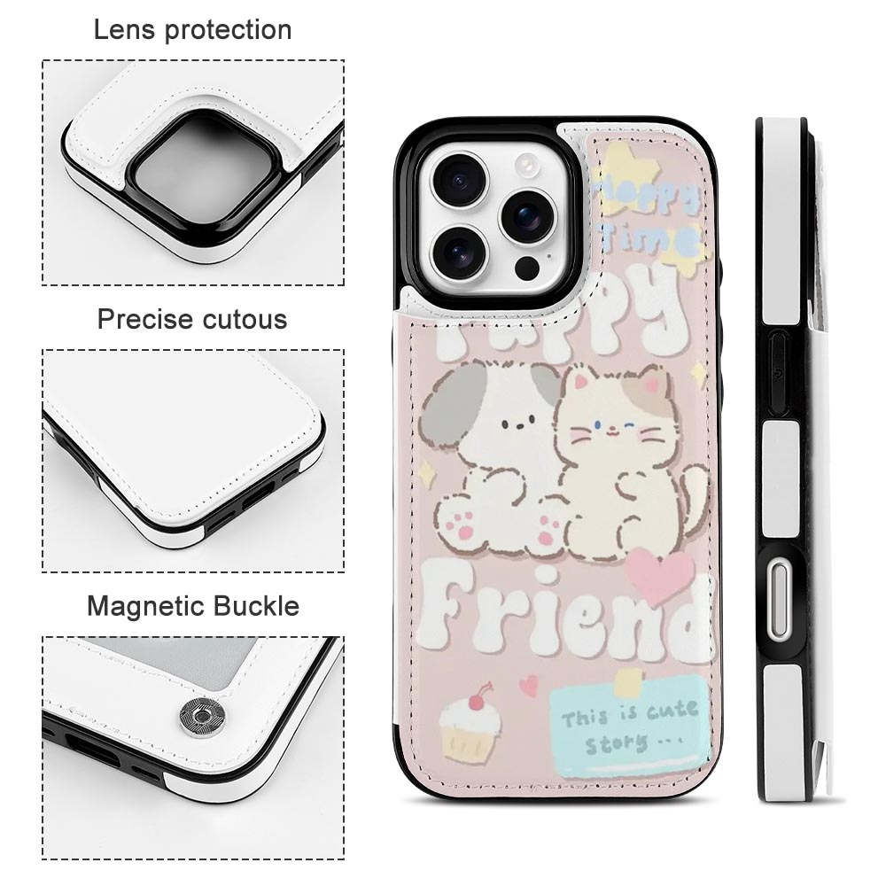 iPhone 16 case with cute cartoon friend design, card slot and shockproof protection