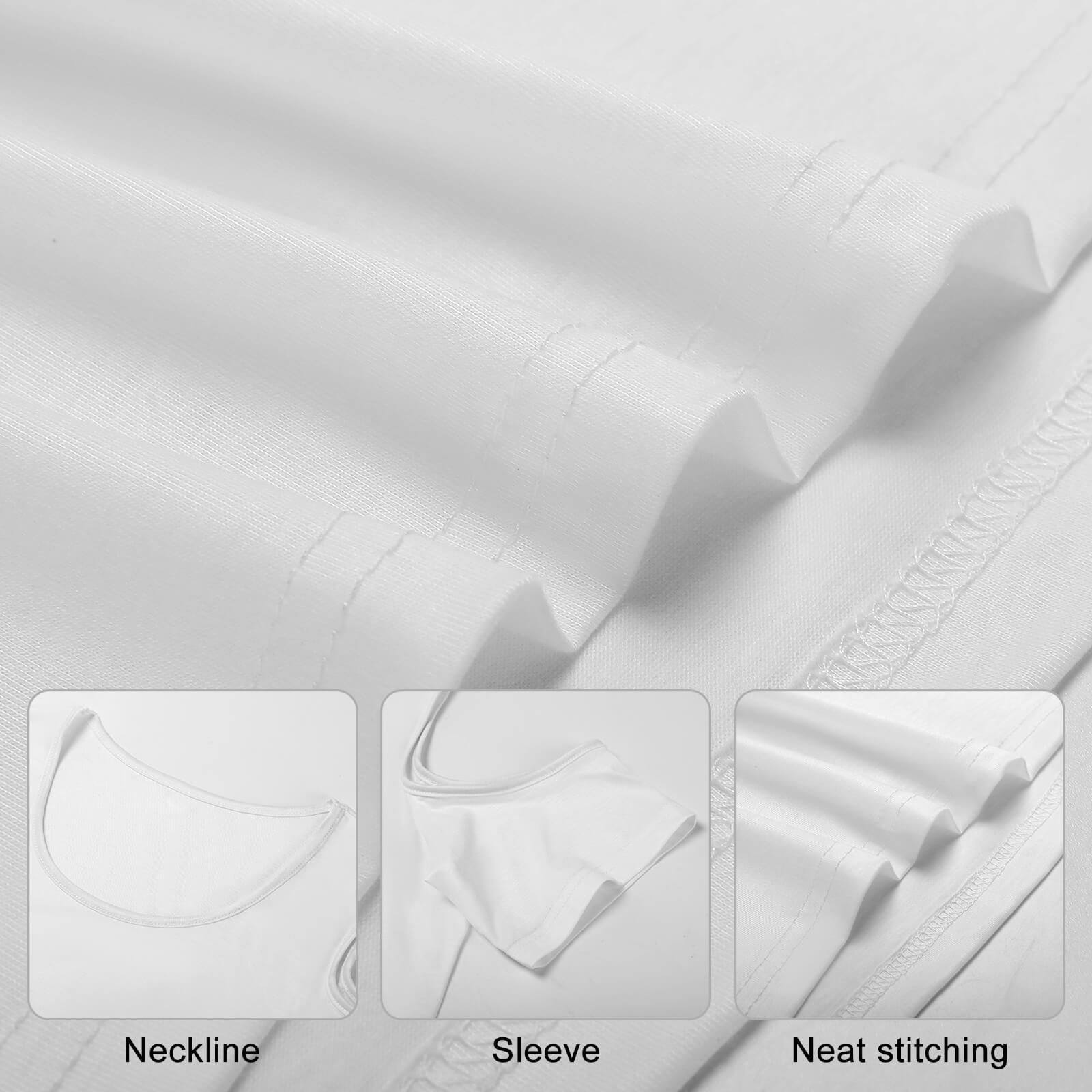 ACT off-shoulder U-neck top fabric detail: white, soft, breathable 95% polyester-5% spandex blend.