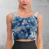 Women's blue tie-dye sports bra, comfortable and breathable for yoga and fitness.