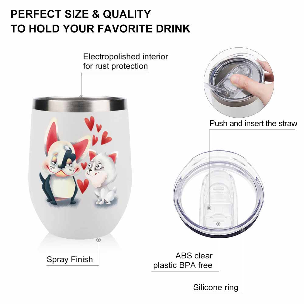 Stainless steel insulated cup with cute cartoon penguin and cat design, spill-proof lid, Inkedjoy.