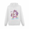 Women's white cotton blend unicorn hoodie sweatshirt with drawstring, comfortable fit for spring and autumn.