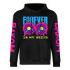 Black cotton 'FOREVER' hoodie with donut graphic, DAKUM sleeve prints, youth fashion