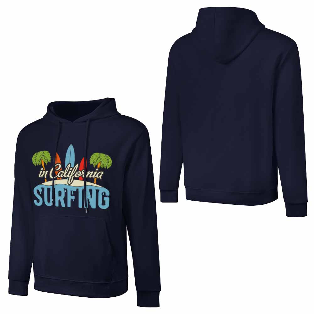Navy blue cotton California Surfing hoodie, loose fit, suitable for daily wear.