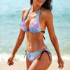 Blue and purple gradient halter bikini swimsuit with adjustable ties, beachwear.