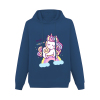 Navy blue unicorn hoodie sweatshirt for women, cotton blend fleece, comfortable fit. Sweet Dreams design.
