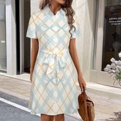 Women's short-sleeved collared shirt dress