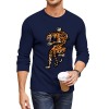 Navy blue long sleeve men's crew neck T-shirt with animal pattern, 100% cotton.