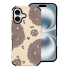 iPhone 16 Fiber Skin Case with brown circle pattern, featuring 'sweet' text, protects against scratches