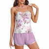 Strap pajama set in ice silk with a floral print top and lilac shorts