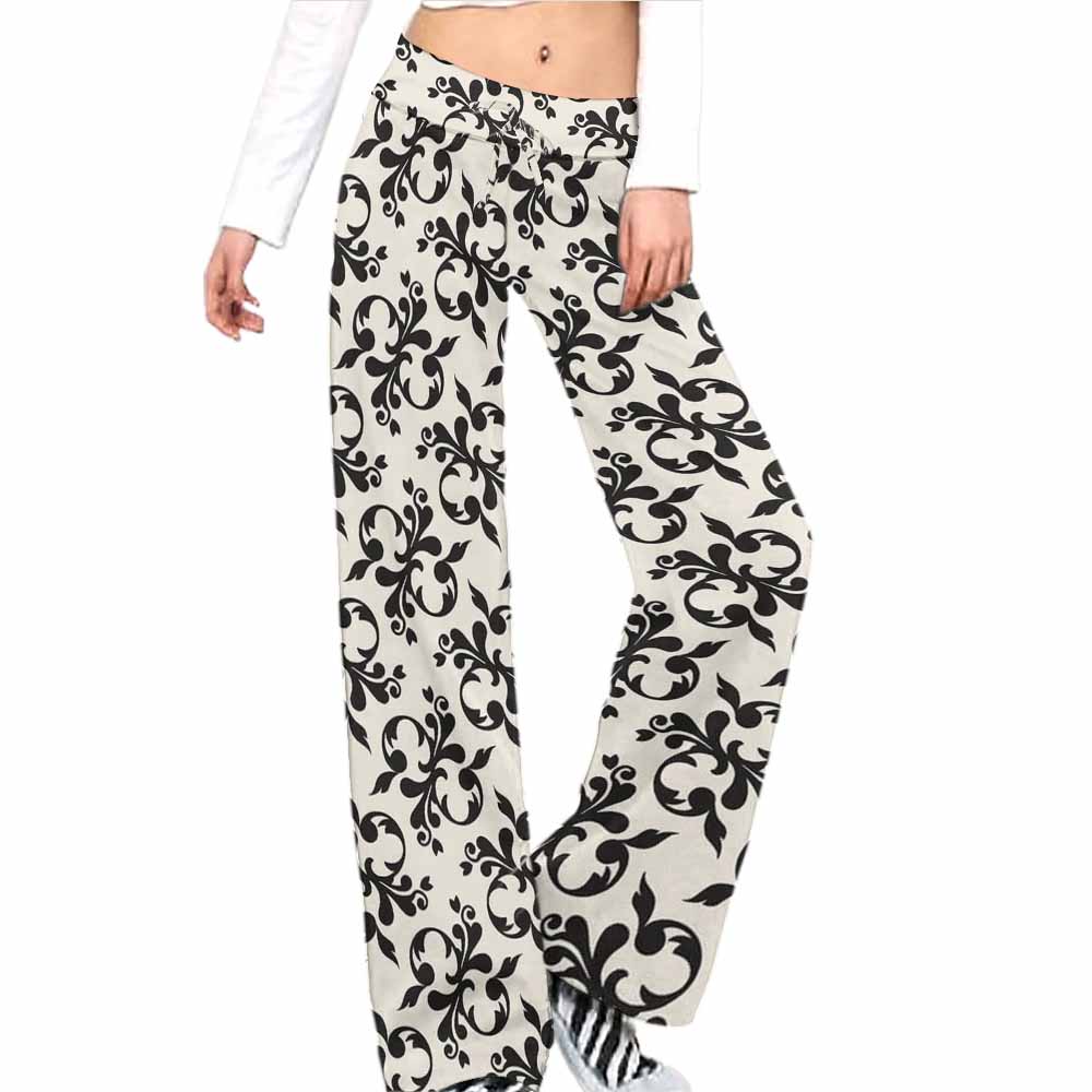 XP Straight Lace-Up Yoga Pants, White and Black Floral Print