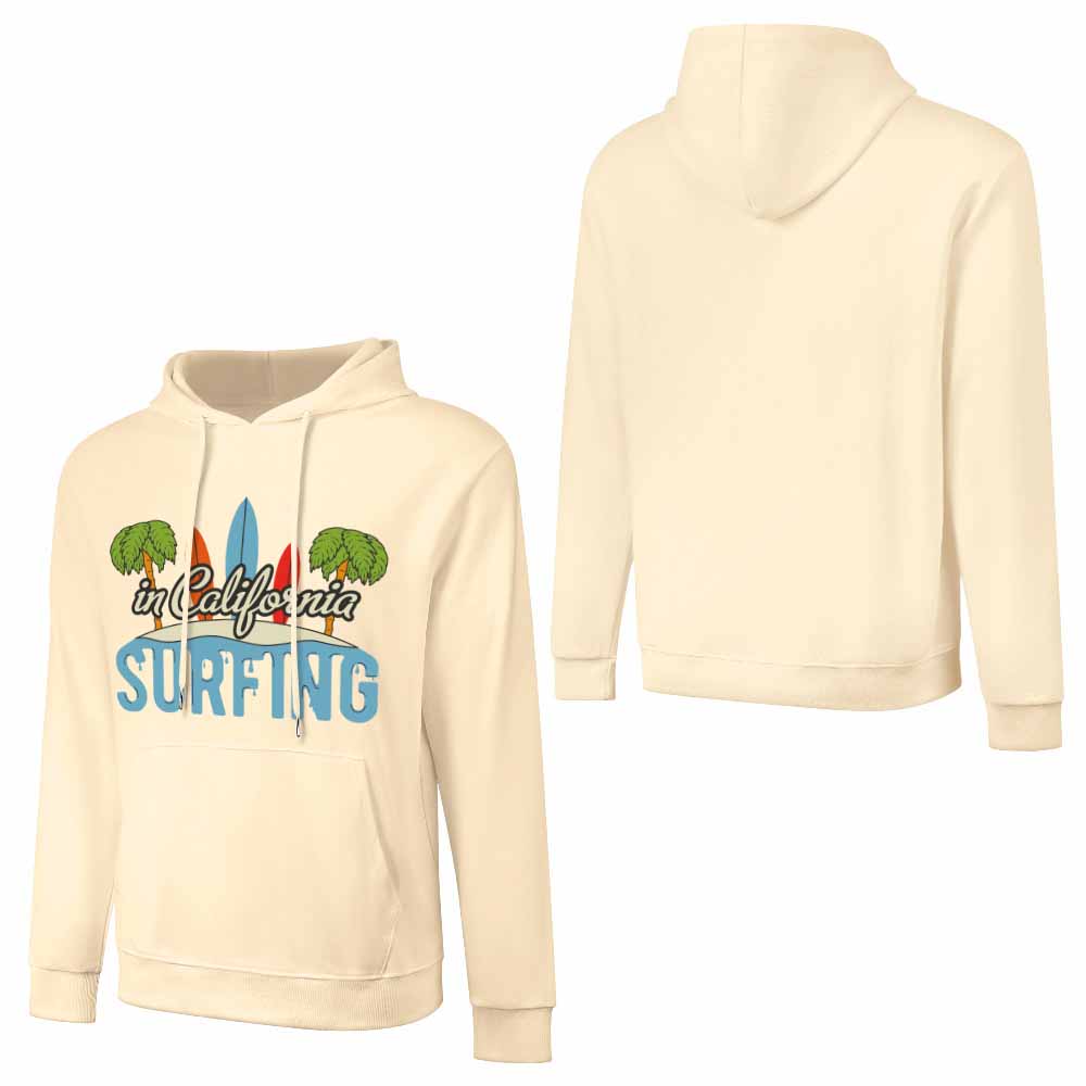 Cream Surfing hoodie, 100% cotton, loose fit, suitable for daily wear, featuring Surfing graphic.