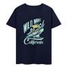 Navy blue cotton surfing T-shirt featuring Wild Wave California design, summer fashion.