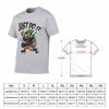 Gray Men's 'Just Do It' T-shirt with Baseball Cartoon Design and Size Chart, 100% Cotton