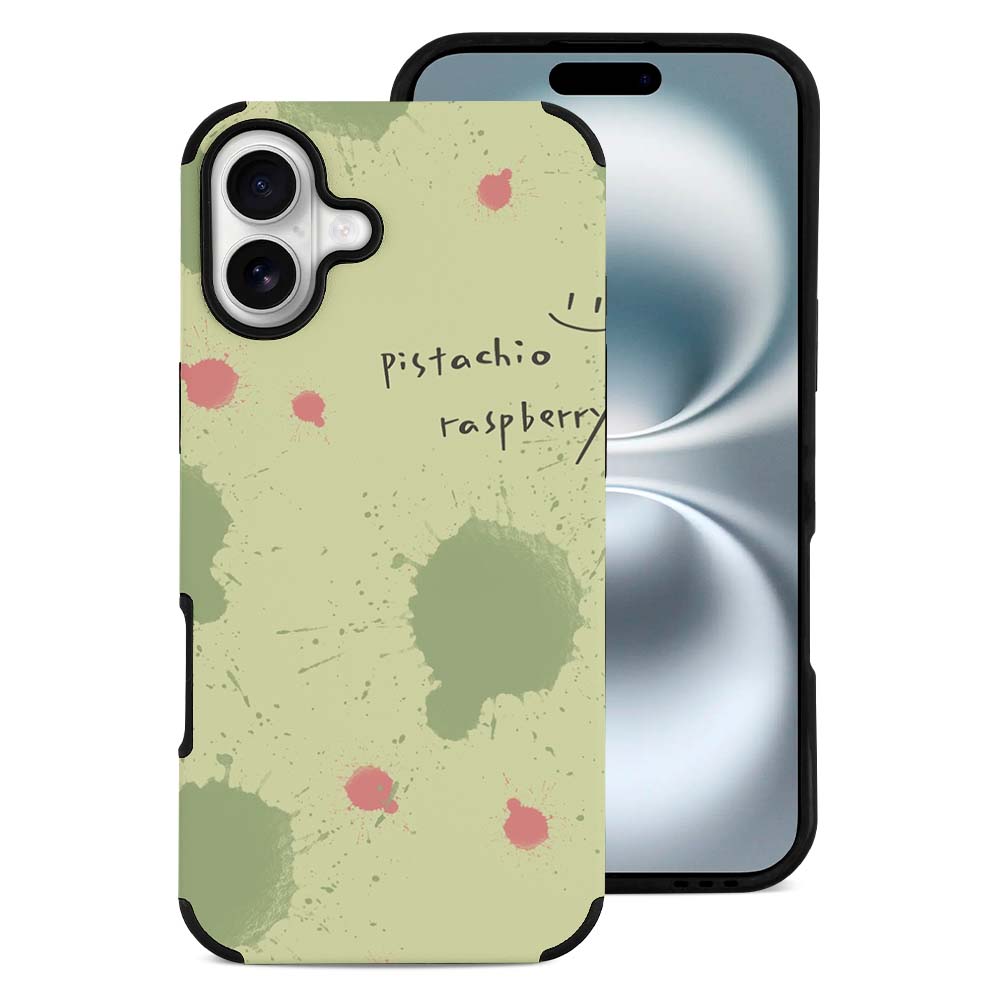 iPhone 16 fiber skin case with abstract pattern and text 'pattern's cozy', protective phone cover.