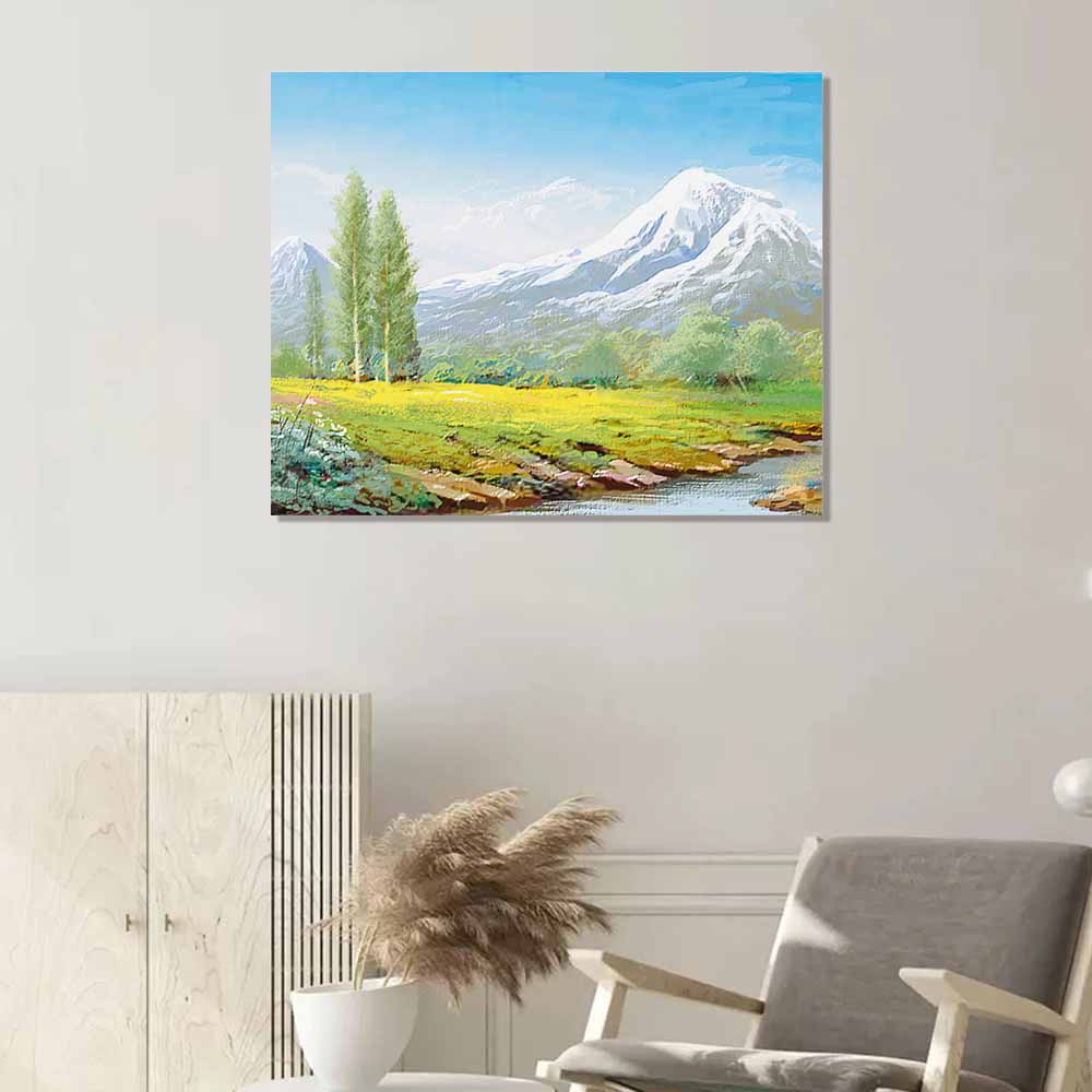 Canvas print, mountain and river landscape, perfect for home decor. Unframed art. High-quality canvas.