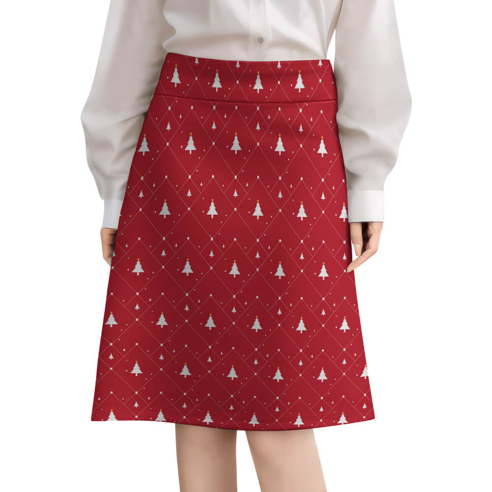 Red Zipper Skirt with detailed pattern, perfect for work or casual wear.