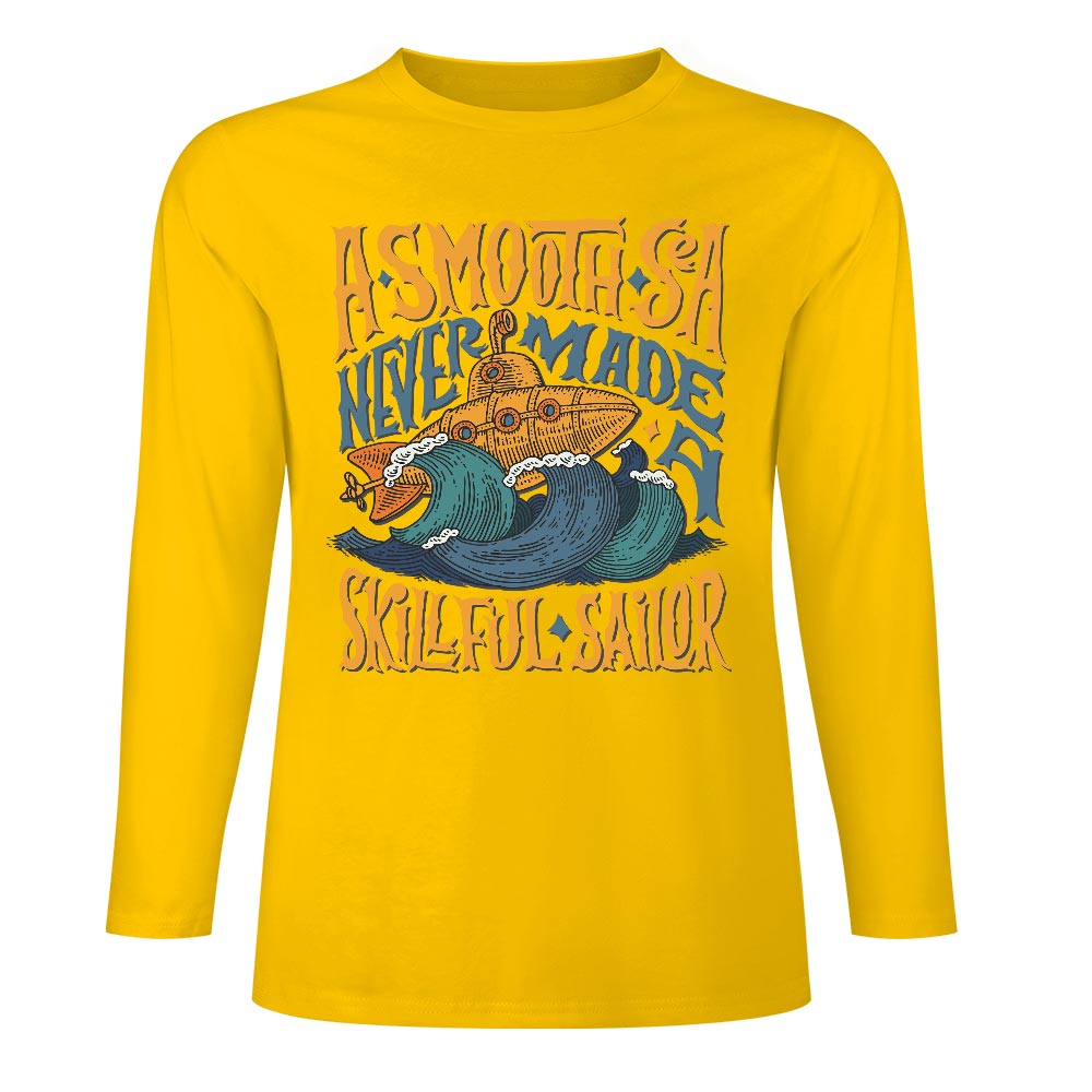 Yellow pure cotton long sleeve T-shirt with graphic design for casual wear