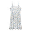 Spring Strap Dress, four-sided projectile fabric, floral pattern, white and blue, comfortable and sexy style.
