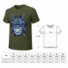 Dark green cotton samurai skull T-shirt with size chart. Perfect for leisure and events.