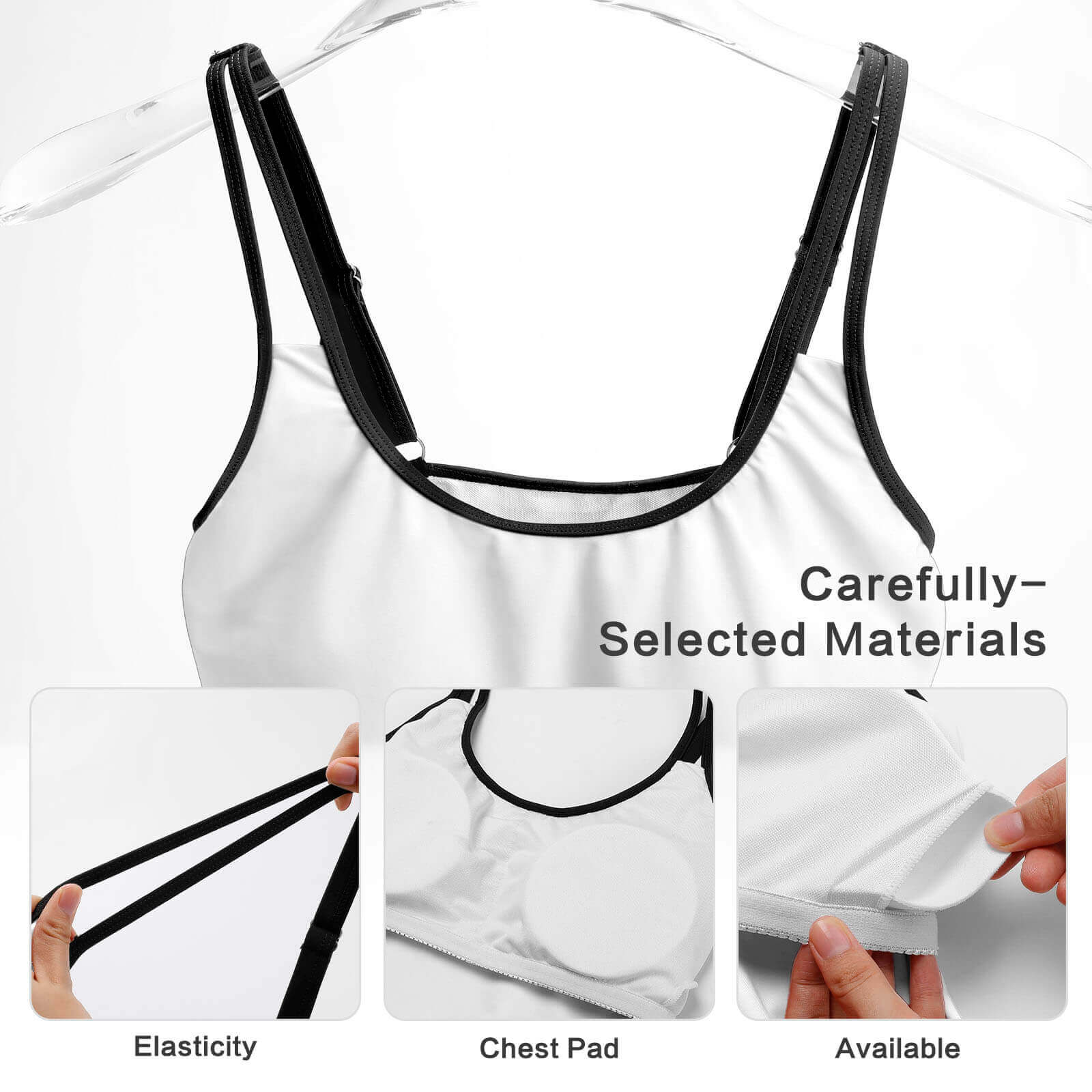 Plus size split swimsuit set with carefully selected materials, showing strap, neckline and fabric details.