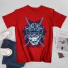 Red cotton men's samurai skull t-shirt for men, perfect for leisure and events.