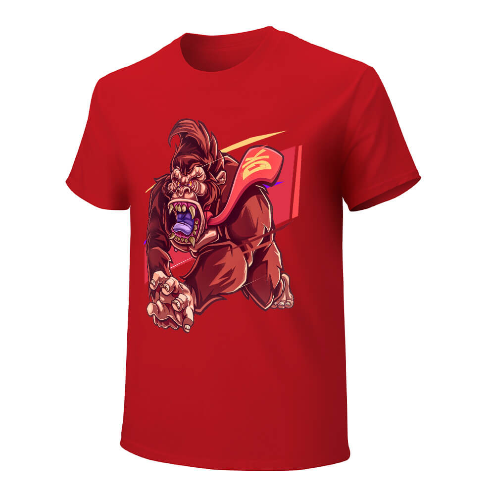 Red cotton men's t-shirt with red monster graphic print, Inkedjoy product.