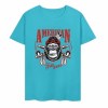 Teal pure cotton short-sleeved T-shirt with "AMERICAN LEGEND" gorilla graphic print
