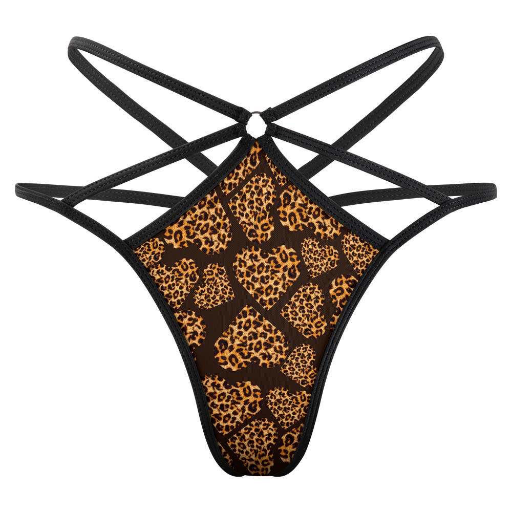 Black mesh T-back with heart pattern, perfect for dating or anniversaries. Shows sexy curves.