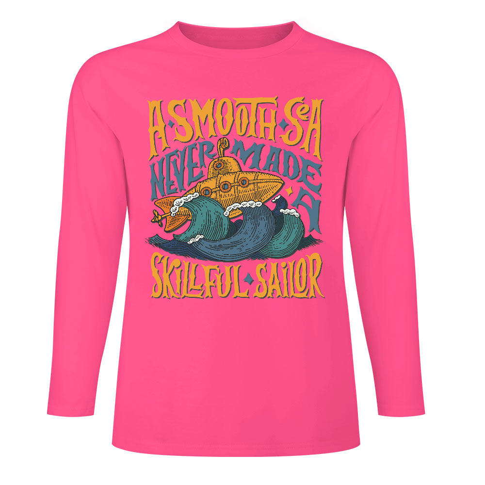 Pink pure cotton long sleeve T-shirt featuring 'A SMOOTH SHAKER' graphic design for casual wear.