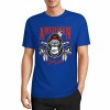Blue cotton short sleeved T-shirt with front graphic print.