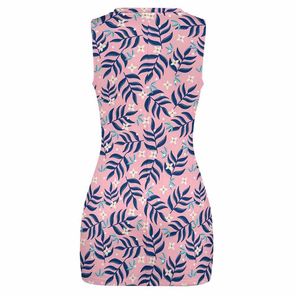Pink floral navel-baring hip skirt, polyester blend, perfect for summer.