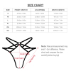 T-back size chart with measurements and diagram, mesh lingerie