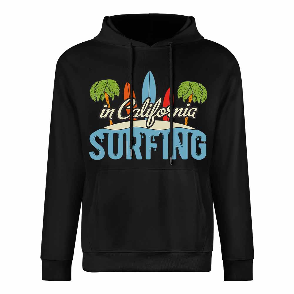 Black cotton California Surfing hoodie, loose fit, suitable for daily wear, with California Surfing graphic