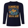 Dark blue pure cotton long sleeve T-shirt featuring 'A SMOOTH SHAKER' graphic design for casual wear.