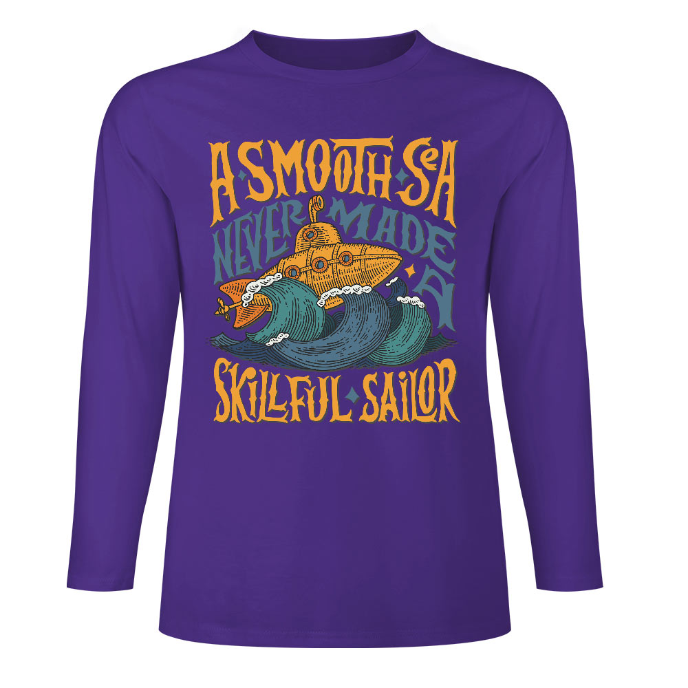 Purple pure cotton long sleeve T-shirt featuring "ASMOOTH ARE MADE OF SOULFULLY" graphic, casual wear.