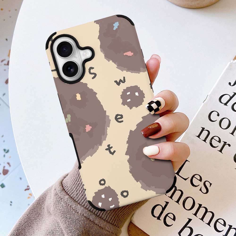 iPhone 16 Fiber Skin Case with Cow Print, featuring 'text' design, protective cover