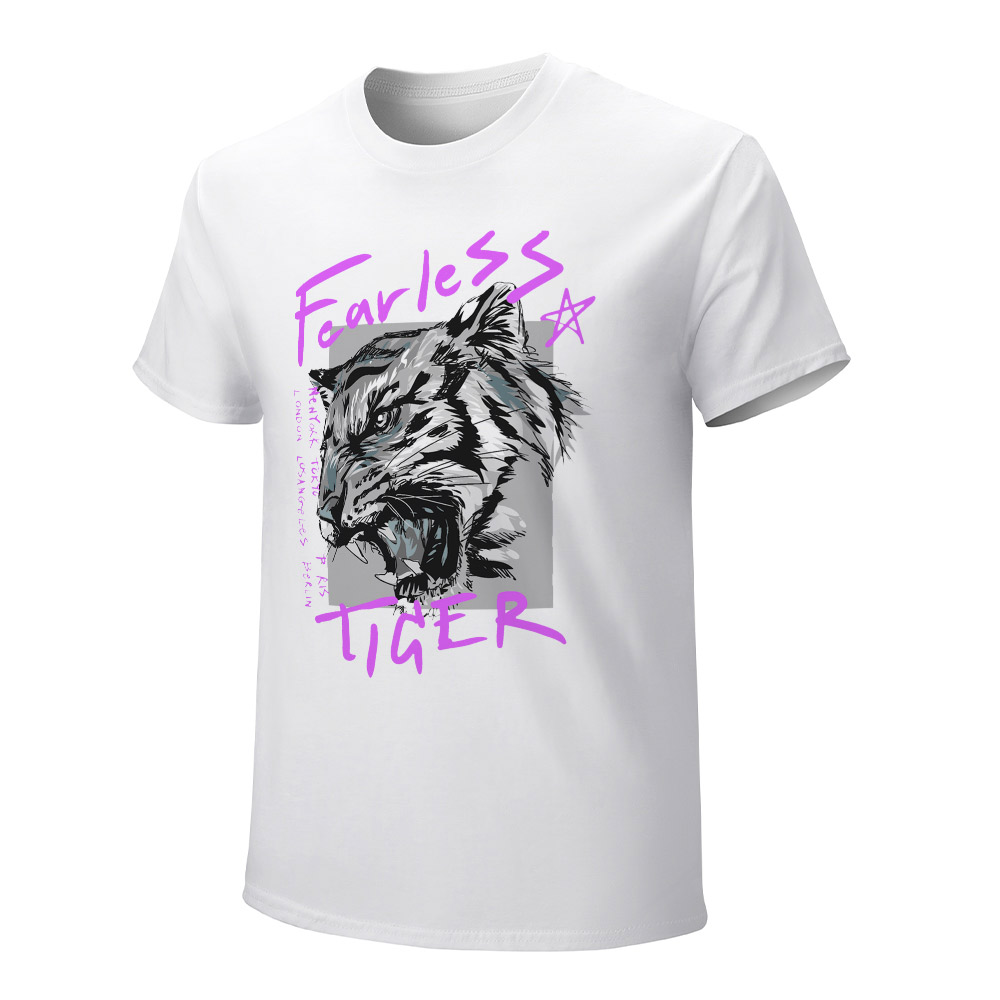 White cotton men's Fearless Tiger graphic T-shirt, collection.