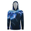 Men's blue lightning print sun protection hoodie, long sleeve, UV protection