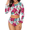 Floral print long sleeve bikini swimsuit for ladies, offering sun protection with a stylish design.