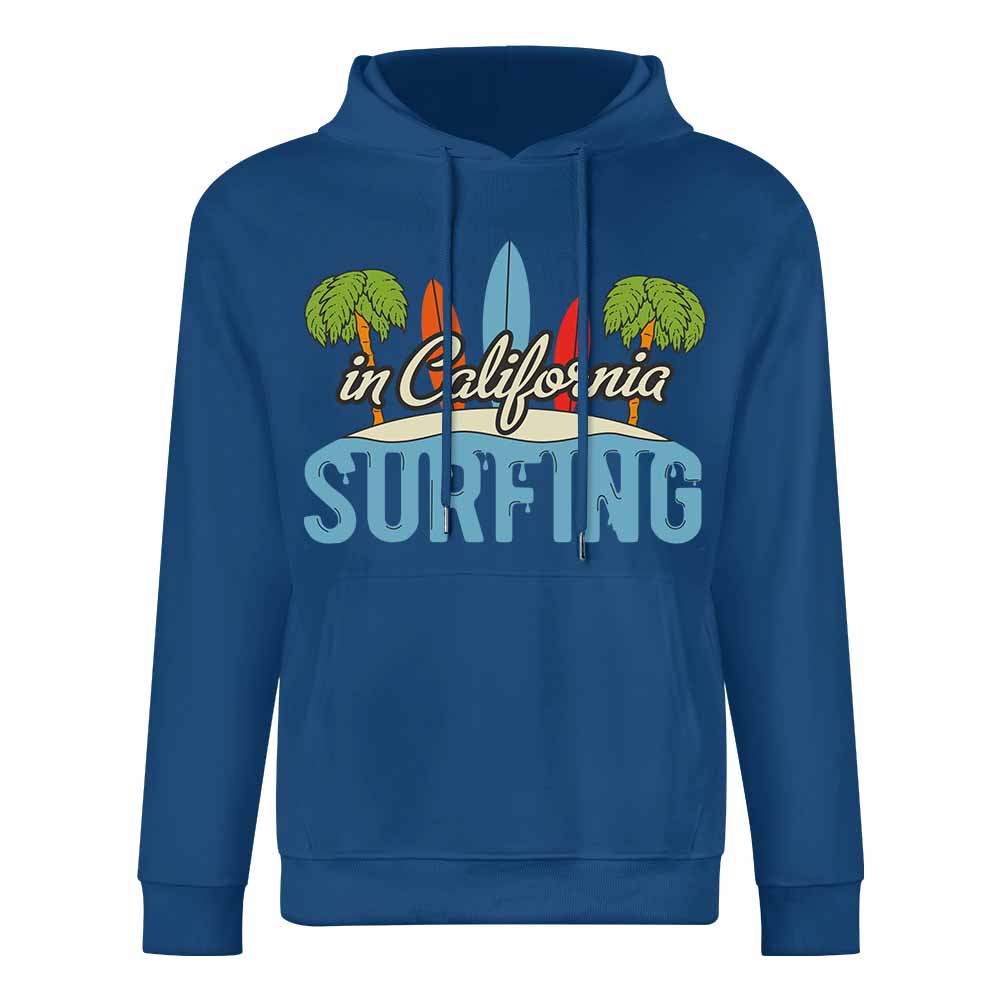 Blue cotton California Surfing hoodie, loose fit, suitable for daily wear.