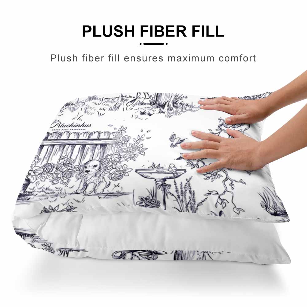 Extra long pillowcase, polyester, blue and white print, plush fill, sofa/bed decor