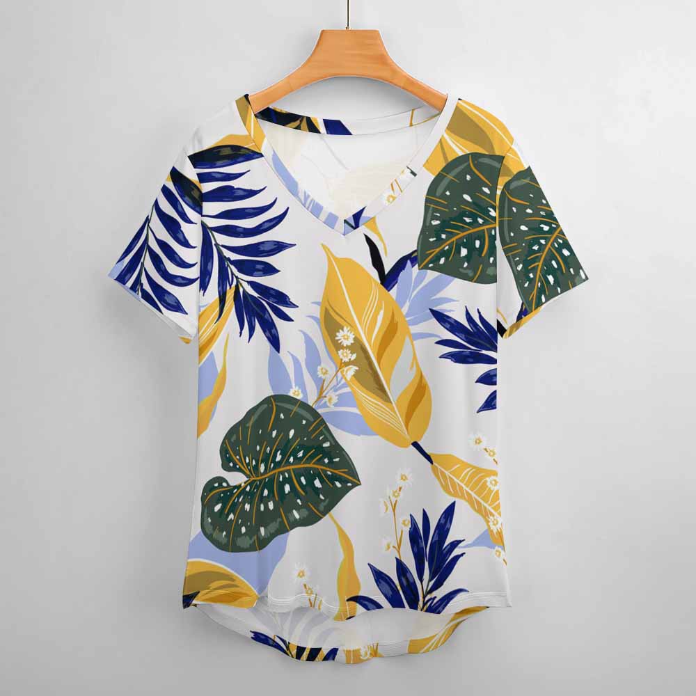 2024 New V Neck Short-sleeve Women Shirt Printed