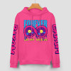 Pink cotton hoodie with 'FOREVER 99' donut graphic, DAKUM and CRASH sleeve prints, youth fashion